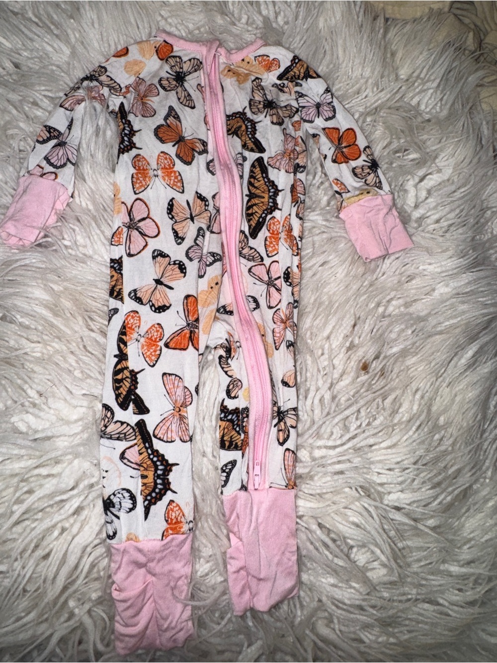 Girls' Butterfly Print Footed One-Piece Pajamas - Pink Trim
